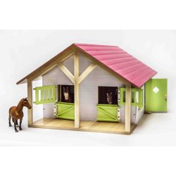 Kids Globe horsestable wood with 2 boxes and workshop 1:24 pink