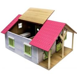 Kids Globe horsestable wood with 2 boxes and workshop 1:24 pink