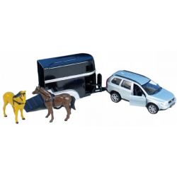 Leksaksbil Volvo XC90 med hästtrailer. Kids Globe.